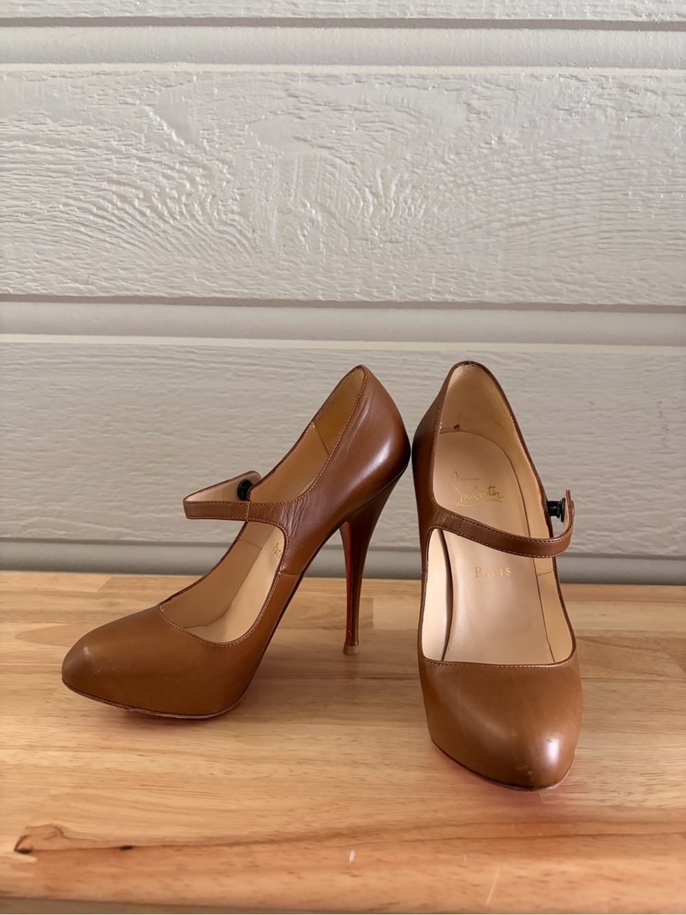 Christian Louboutin Brown Leather Mary Jane Platform Pumps 36